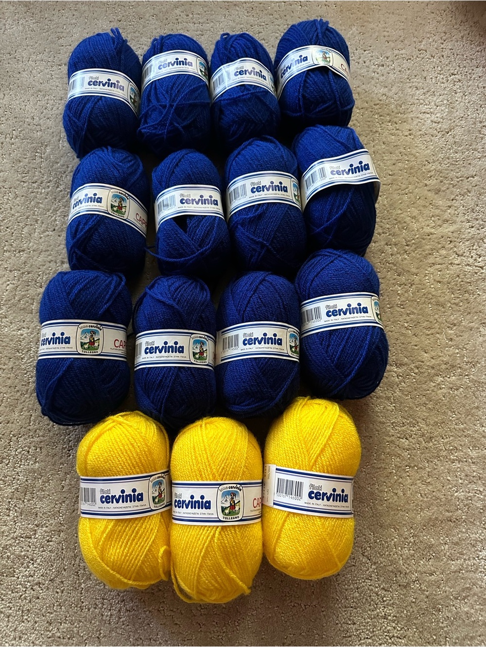 Cervinia Royal Blue & Bright Yellow Yarn Bundle lot of 15 made in Italy